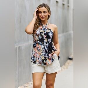 Be Stage Floral Halter Top in Black